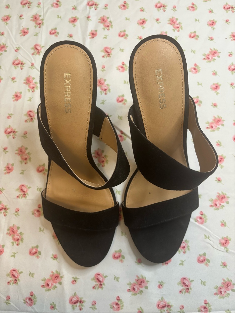 Express Black Suede Crossover Slide Heels